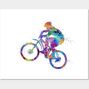 Boy Mountain Bike Cycling Watercolor Sport Posters and Art